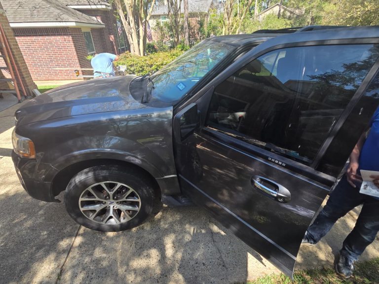 Work pickup truck during a locksmith service visit